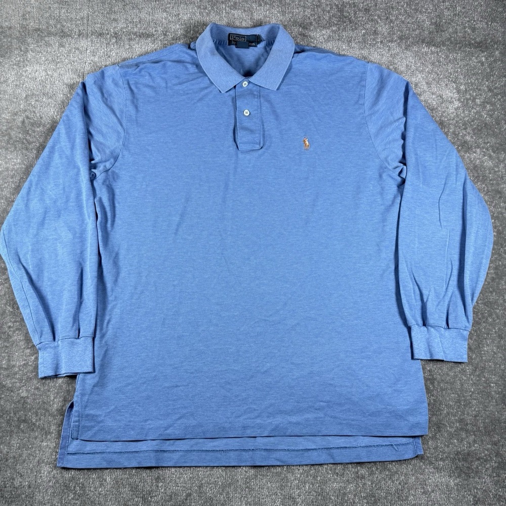 Polo Ralph Lauren‎ Shirt Men's Large Blue Long Sleeve Pima Cotton Flesh Pony